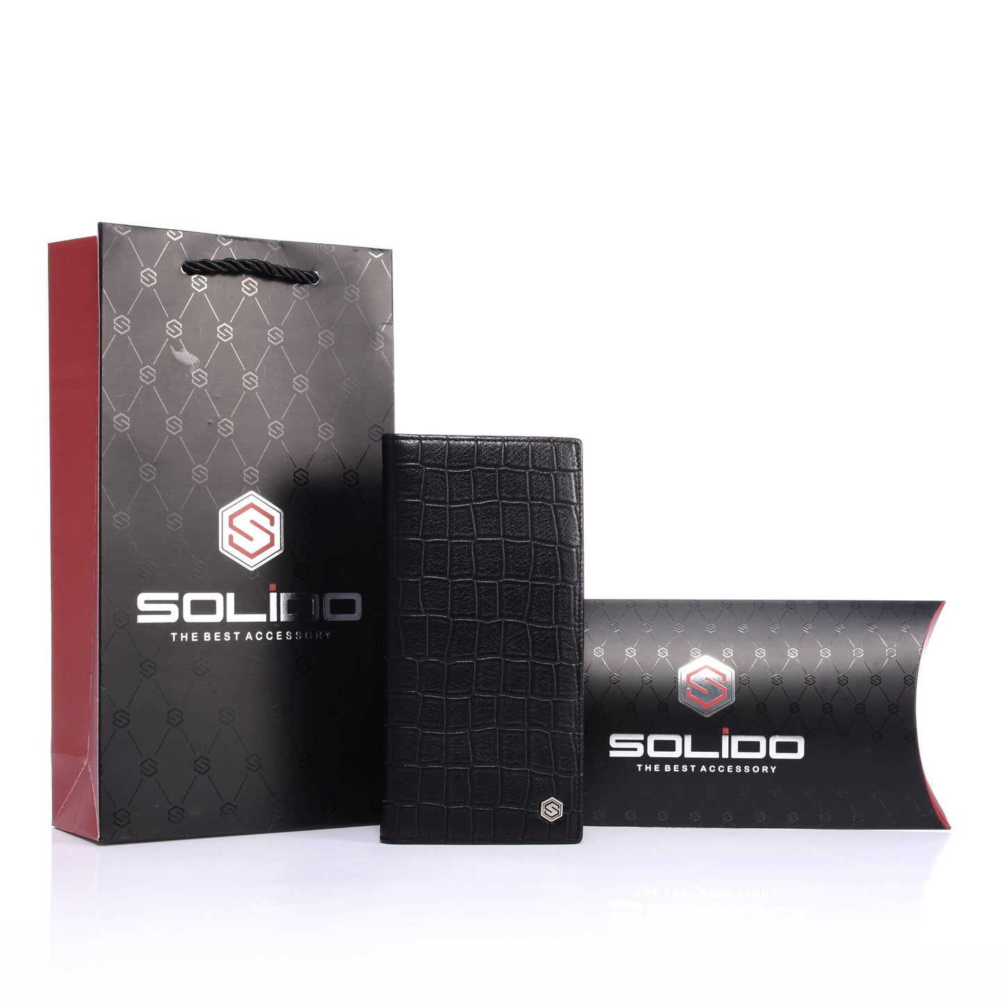 Elegante leren portemonnee Solido met een krokodillenprint voor stijlvolle opslag.